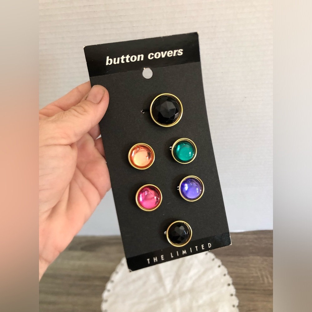 Vtg NOS The Limited Colourful Rhinestone Button Covers - Picture 2 of 7